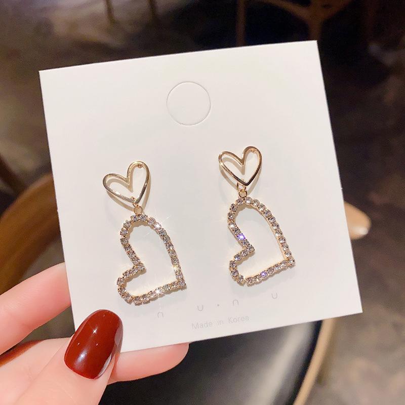 Korean Women's Earrings 2022 New Fashion Net Red Temperament Double Love Crystal Earrings Manufacturers Wholesale Sales Gothic