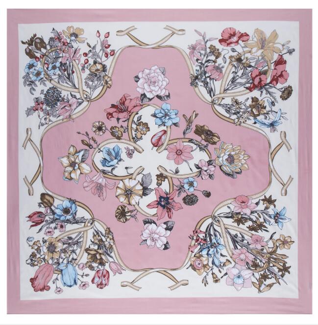Luxury Brand 100% Twill Silk Scarf For Ladies Floral Square Scarf  New Design Print Kerchief Woman Neck Shawl Wraps Echarpe