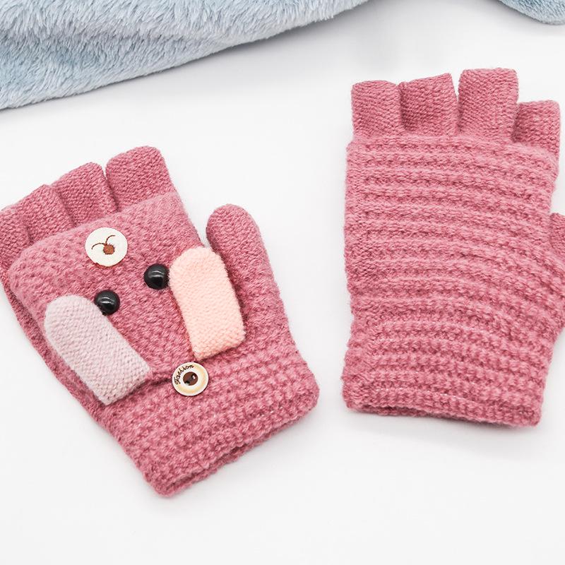 Children's Fingerless Winter Cartoon Kitten Gloves - Warm, Cute, Knitted Imitation Cashmere for Elementary Students
