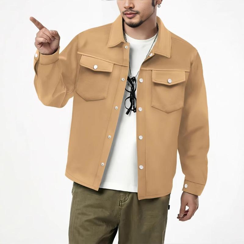Autumn Winter European American Casual Men's Lapel Single-breasted Solid Double Pocket Slim Jacket