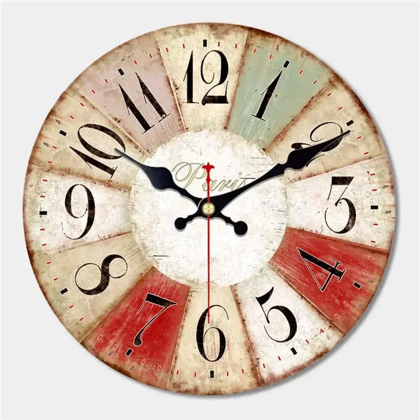 Vintage Large Abstract Design Clock Silent Cafe Kitchen Wall Clocks Watches Home Decor Art Shabby Chic Wall Clocks Klok D6Q7W5
