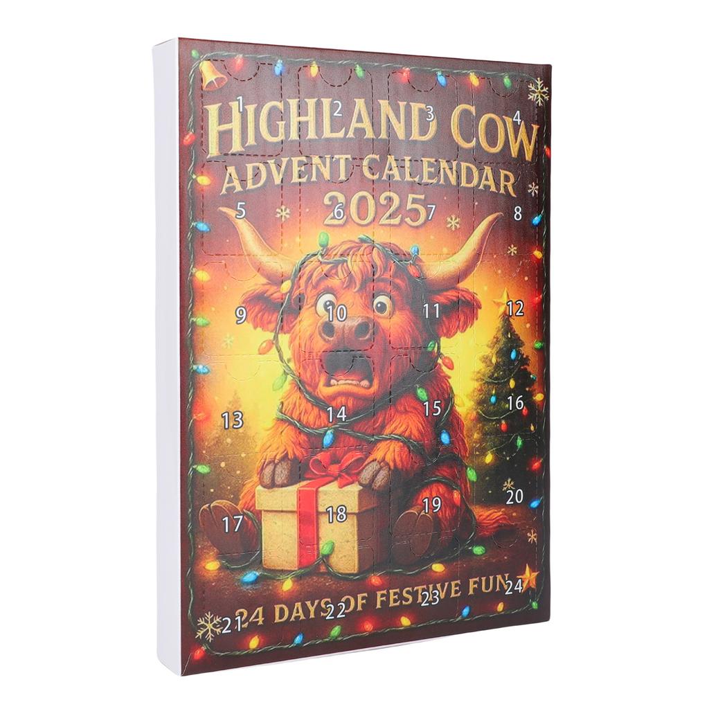 Highland Cow Advent Calendar 2025 Fun 24 Days Xmas Countdown Calendar Highland Cow Xmas Hanging Ornaments for Tree Home