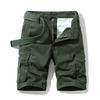 Men's Solid Color Work Pants, Cotton Five Quarter Pants, Retro Washed Multi Pocket Straight Leg Work Pants