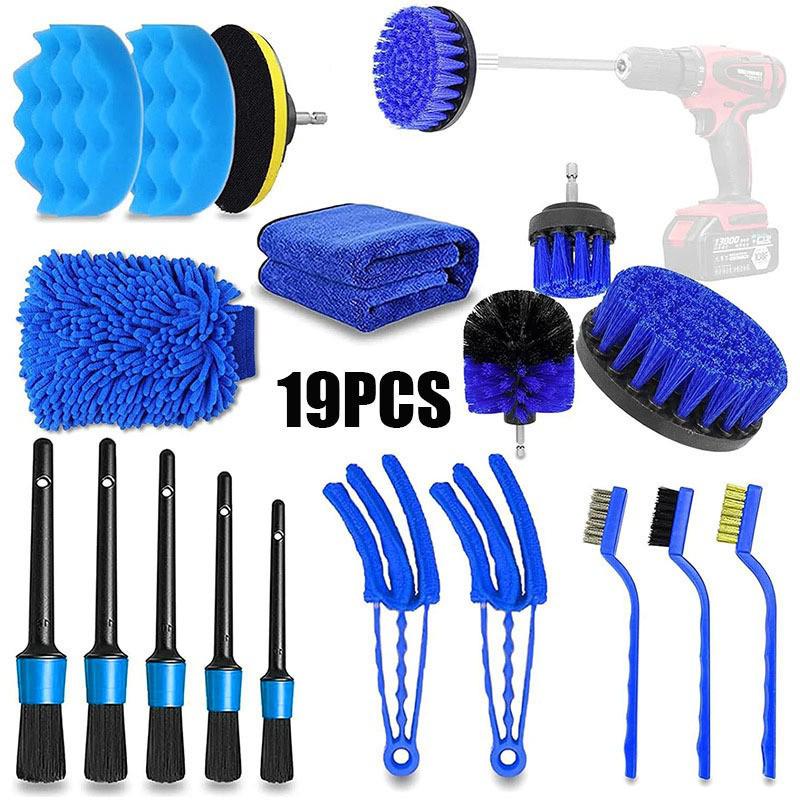 19-Piece Car Detailing Set: Drill Brushes, Vent Brushes, Towels & Wash Gloves.
