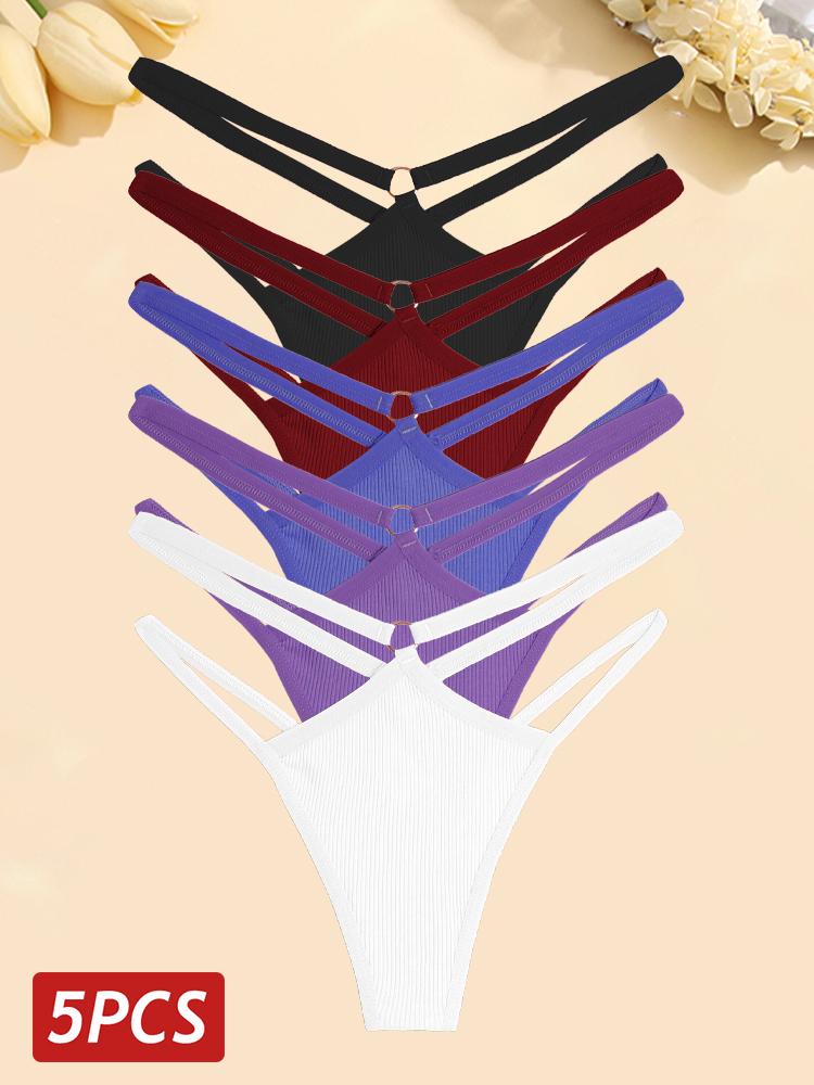 

FINETOO 5 шт./компл. женские хлопковые трусики сексуальные ажурные стринги женское дышащее нижнее белье металлическое кольцо стринги нижнее белье эластичное с низкой посадкой XL&5pcs