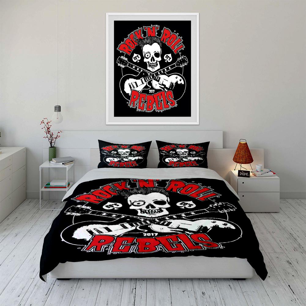 Rock 'N' Roll Rebels Skull Design Set Bedding set (1 duvet cover, 2 pillowcases, duvet not included)