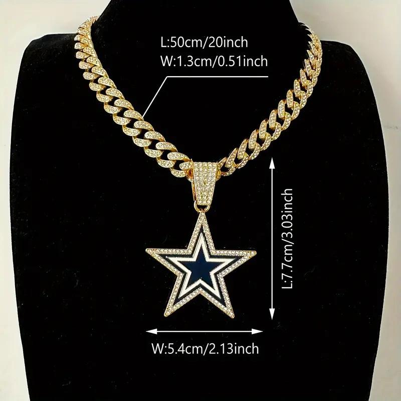 

Підвіска-кулон Блакитна пентаграма з інкрустацією цирконієм для чоловіків і жінок, Європейська та американська мода, особистість, хіп-хоп ювелірний виріб у подарунок pendant + 024 Cuban chain 20in (clasp)