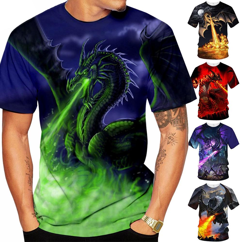 Summer fashion trend fun 3D printed dragon print pattern creative casual soft and comfortable short sleeved T-shirt