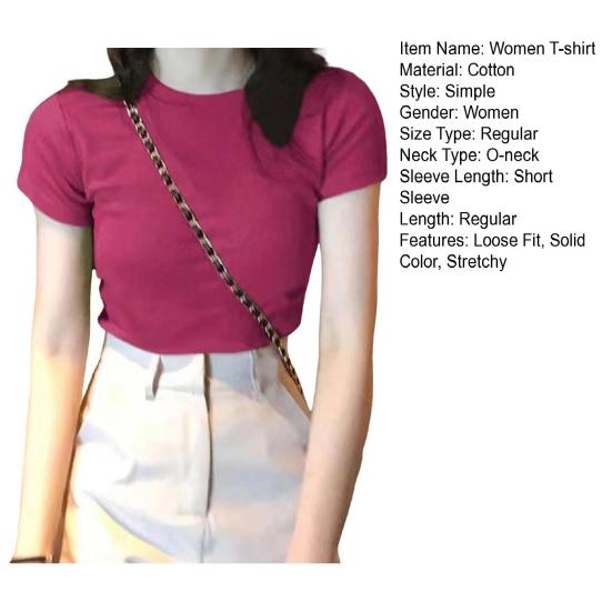 Women Summer Tops Round Neck Short Sleeve Solid Color Tee Shirt Slim Fit Stretchy Pullover Tops Streetwear