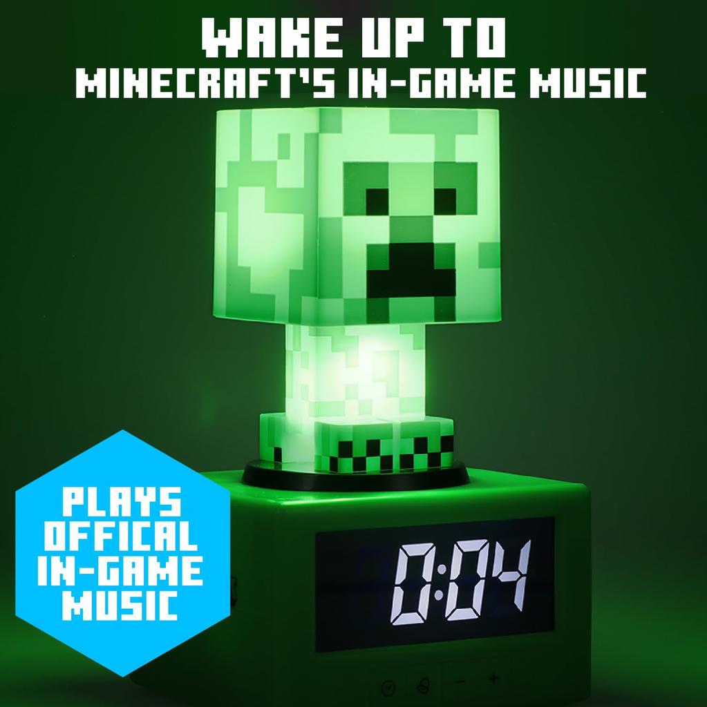 Paladone Minecraft Creeper Alarm Clock - Officially Licensed, In-Game Music & Night Light, for Kids & Tweens, Game Room Accessories