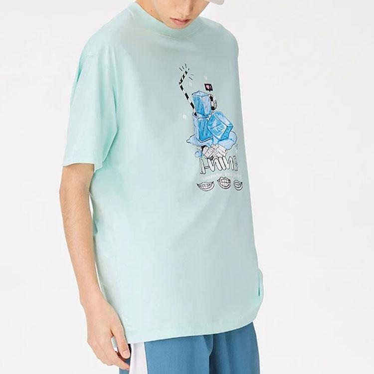 Li Ning Sports Lifestyle Series Element Print Round Neck Loose Short Sleeve T-Shirt Unisex Tops Eggshell-Blue AHSS327-8
