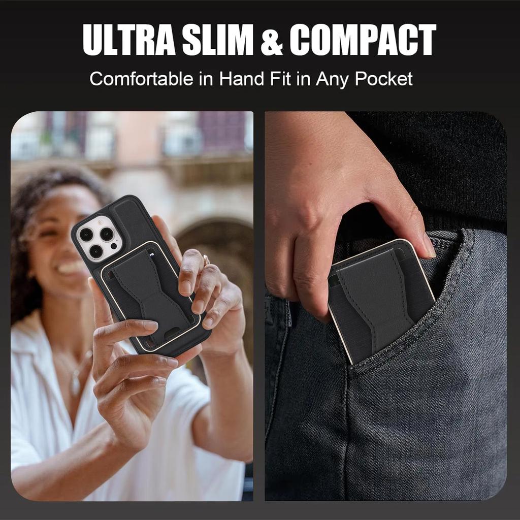 For iPhone 14 Pro Case Compatible with MagSafe Leather Back Phone Cover with Detachable Card Holder Kickstand