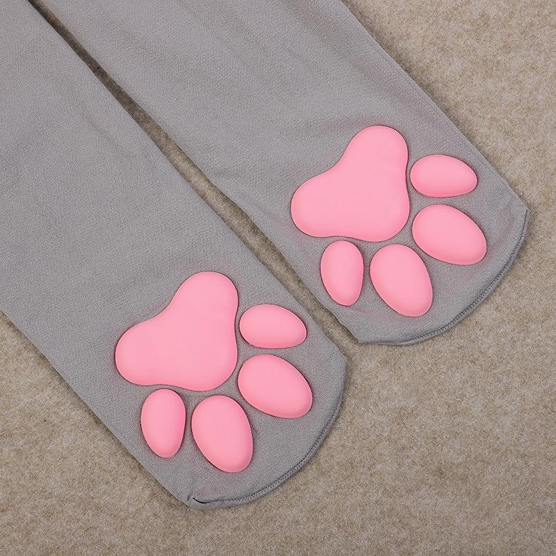 3D Cat Paw Silicone Thigh-High Socks - Cute Anime Lolita JK Style