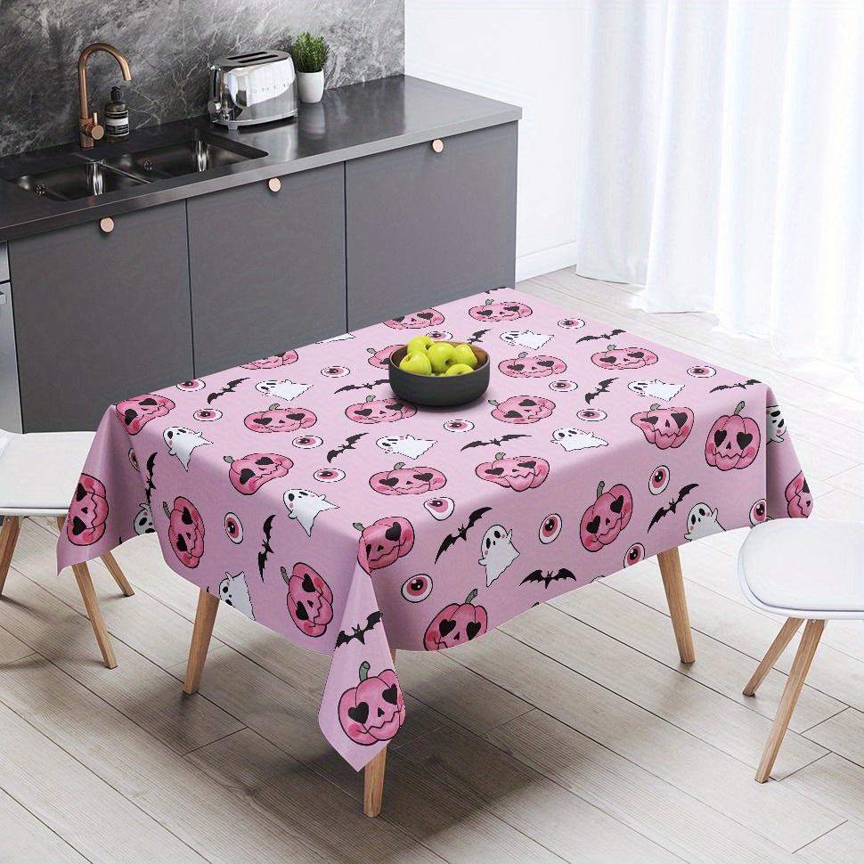 Halloween Rectangular Table Cloth Pink Pumpkin Ghost Bat Table Cover Waterproof Spooky Decor for Halloween Home Indoor Table