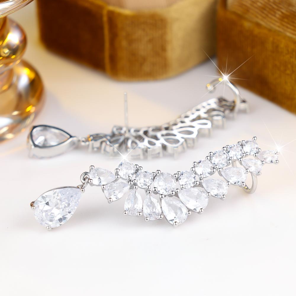 Luxurious Silver Color Teardrop Zircon Dangle Earrings for Women Daily Wear and Party