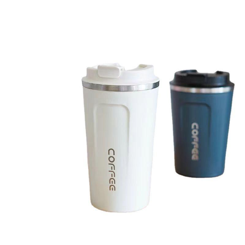 Tasse à café isotherme à double paroi en acier inoxydable avec couvercle à rabat - Cadeau logo personnalisé