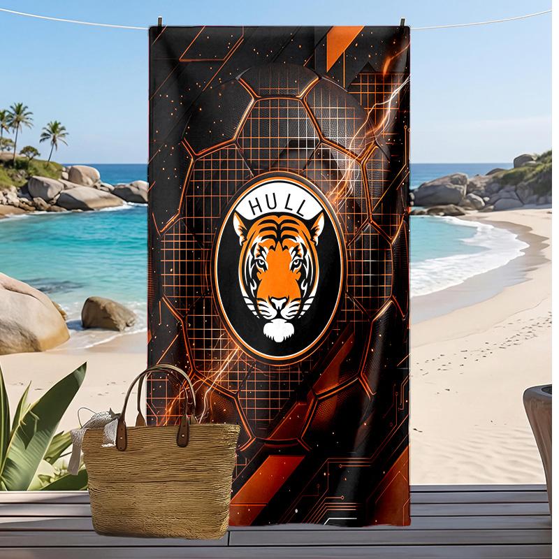 Hull City Football Print Beach Towel, Large Soft Quick Dry Towel for Beach Camping Swimming