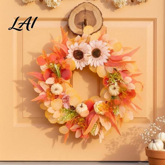 Weather Resistant Autumn Door Wreath 20 Inch Fall Wreaths for Front Door Harvest Farmhouse Style Decor with Pumpkins Sunflowers Leaves Thanksgiving