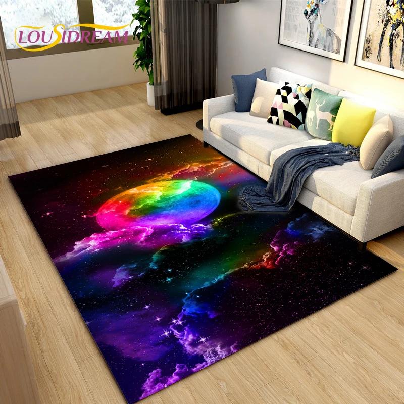 Cartoon Universe Starry Sky Planet Area Rug,Carpet Rug for Living Room Children's Bedroom,Kids Play Game Floor Mat,Anti-slip Mat