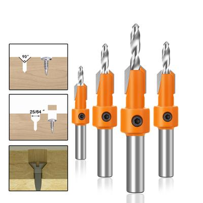 4pcs HSS Countersink Drill Bit Set Screw Woodworking Chamfer W/ Wrench Screw Acc