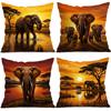 1pcs/4pcs African Savanna Elephant Cushions Pillowcase Polyester Cushion Cover Throw Pillow Pillowcover Home Car Sofa Decor