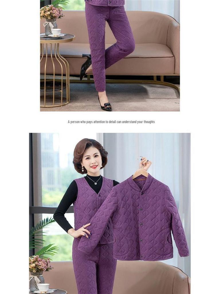 Women's Winter 3-Piece Set: Silk Cotton Coat & Outerwear for Middle-Aged