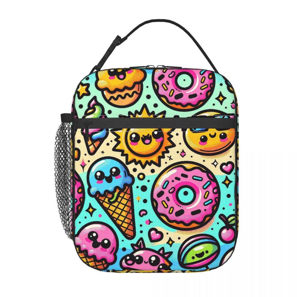 Cartoon Donut Ice Cream Pattern Insulated Lunch Bag for Women Kids Leakproof Food Boxes Thermal Lunch Box Tote