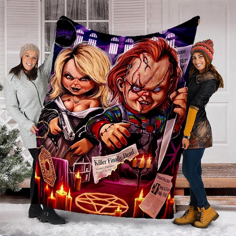 1pc Chucky1 Theme Blanket - Digital Print, Polyester, Cozy for All Seasons, Perfect for Outdoor, Camping, and Travel