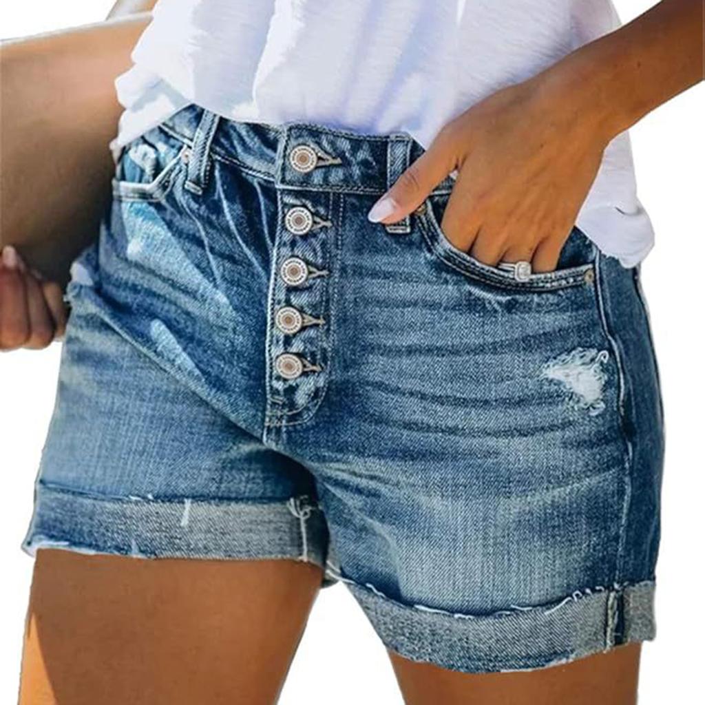 Ladies' Casual Hole  Versatile Fashionable Denim Shorts