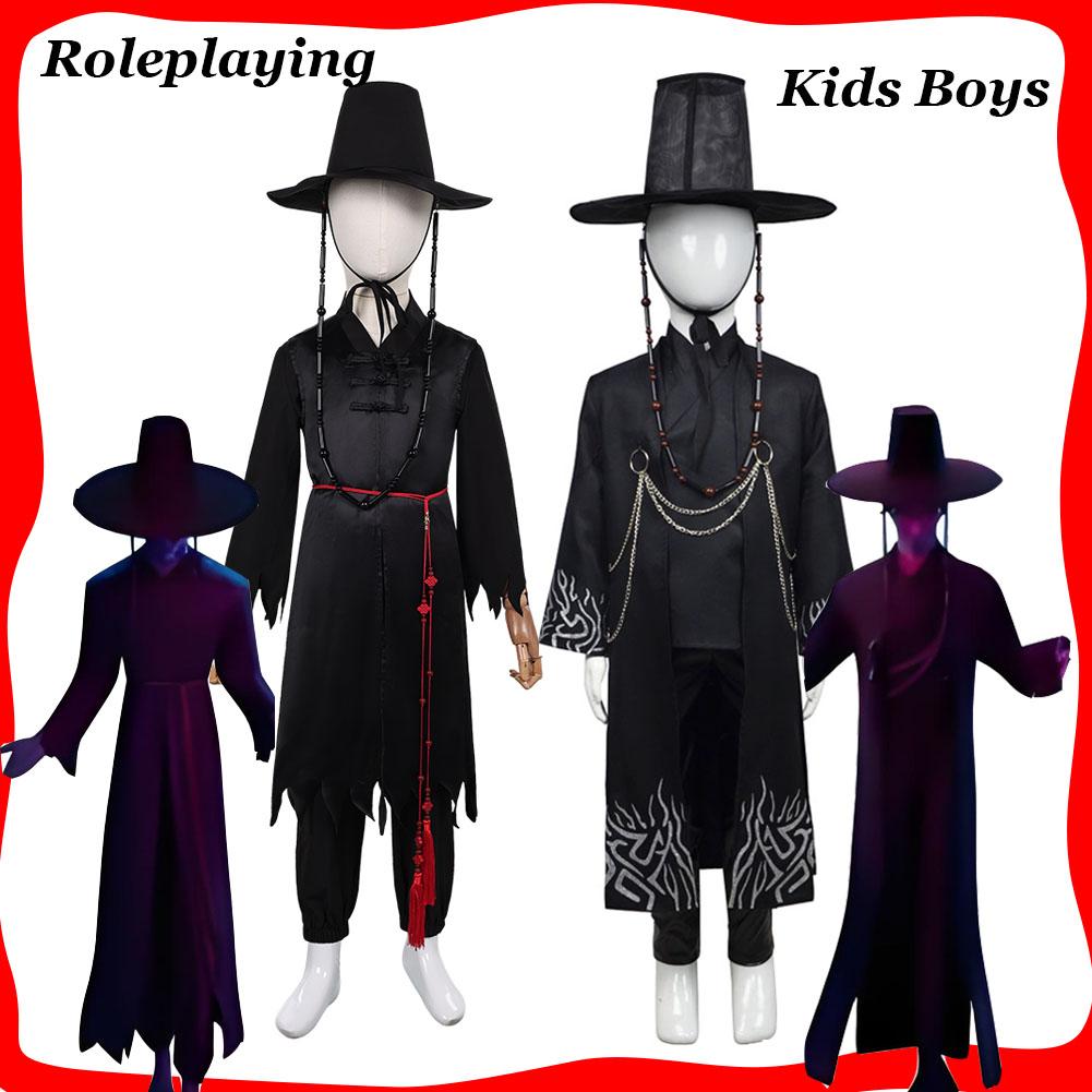 Dětský Kpop Lovci démonů Jinu Cosplay Kostým na hraní rolí Saja Chlapecký kabát Klobouk pro děti Fantasy Převlek Oblečení Halloween
