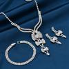 4PC Women's Fashionable Rhinestone Bow Design Necklace Earrings Bracelet Zircon Set Suitable for Weddings, Parties, Festivals,