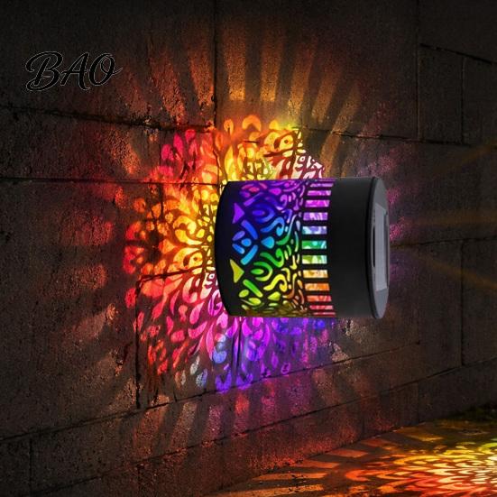 Multi-color LED Wall Light Solar Lamp, Seven Color Changing Projector Light, with Hollow Pattern Garden Path Lighting Design IP65 Waterproof