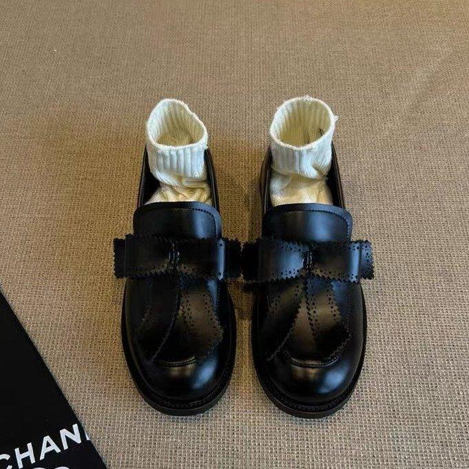 Bow British style loafers women's 2025 spring new one-pedal retro college single shoes low-heeled small leather shoes