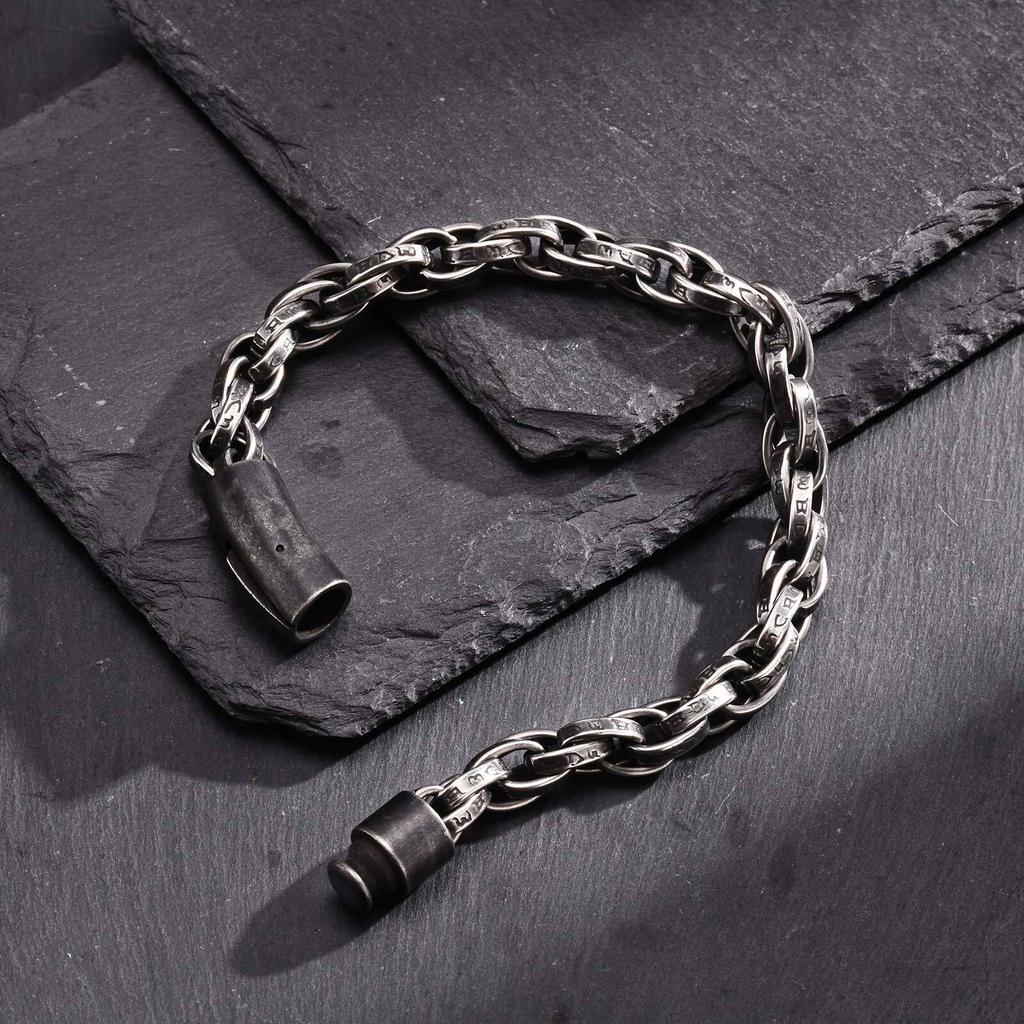 Chunky Twisted Chain Bracelets for Men Boys,Stainless Steel Antique Grey Handmade Wristband,Rock Punk Jewelry Gifts