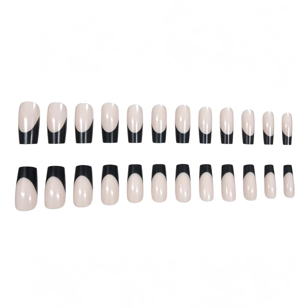 24 Pieces Of Manicure, Simple And Advanced Temperament, Black Edge French Nude Medium And Long Square Wearing Armor