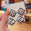 S925 Silver Retro Checkerboard Square & Heart Earrings - Trendy High-End Design for Women