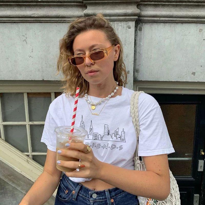 Friends Special-Interest Design American Retro Style Friends Letter Print Pure Cotton Short Sleeve T-shirt for Women