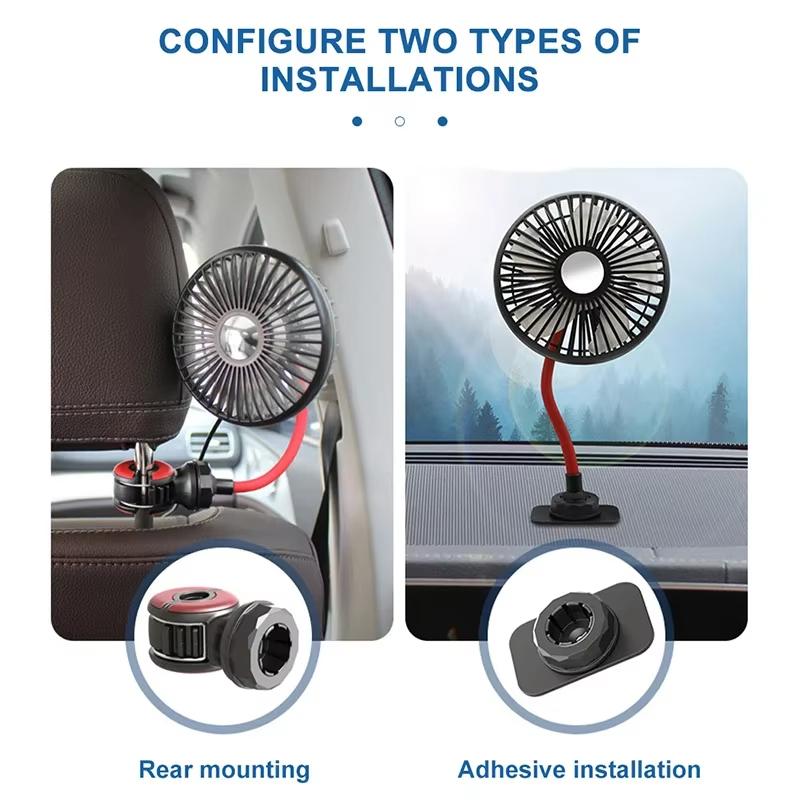 Multidirection 360° Car Back Seat Fan 3-speed Wind Adjustment USB Auto Cooling Fans 5 Fan Blades for Summer Car Accessories