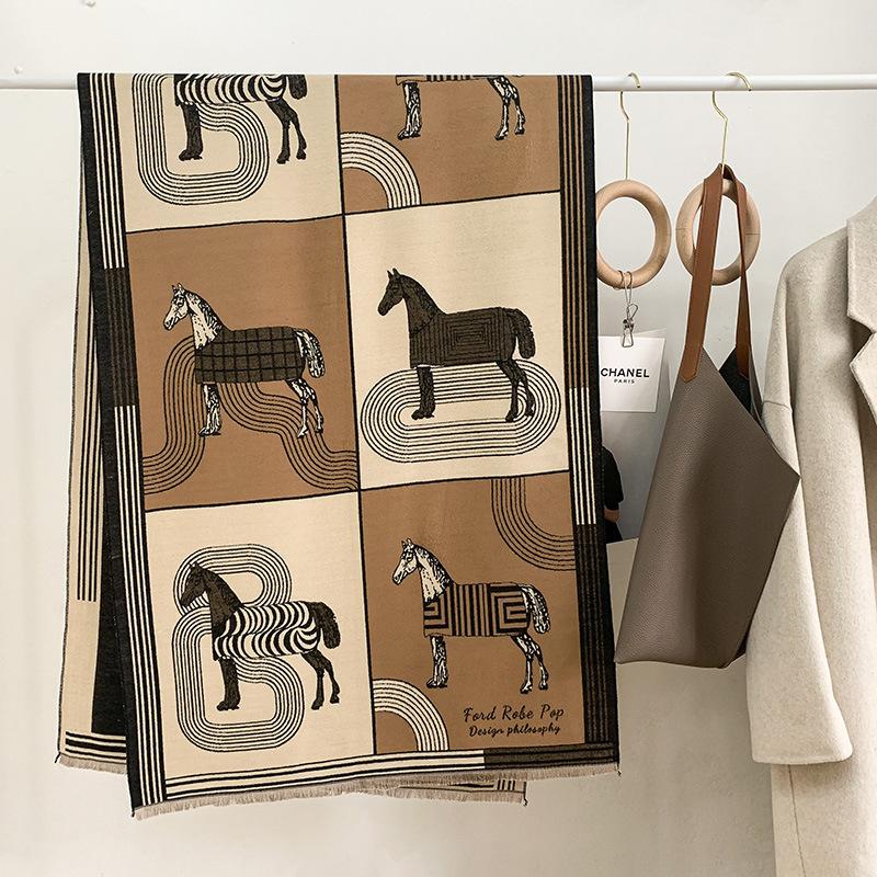 Autumn And Winter Popular Shawl Outside Women'S Scarf Office Blanket Cashmere Fringed Warm Scarf Live Stream