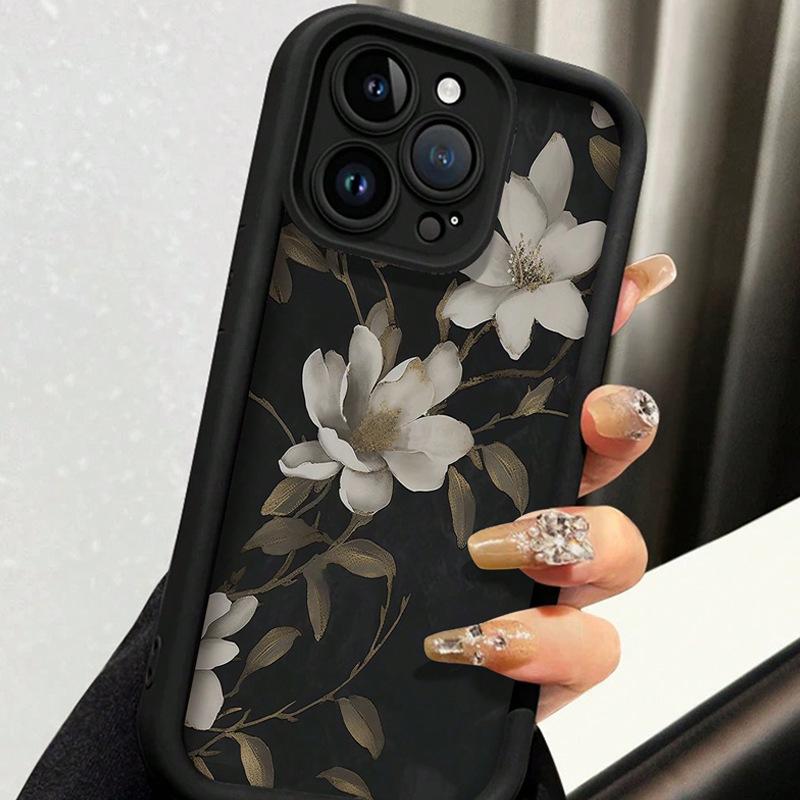 Magnolienblüten Grafik Handyhülle für iPhone 16 15 14 13 12 11 x XR Xs SE2 SE 8 7 plus pro Max mini Silikon Rückseite