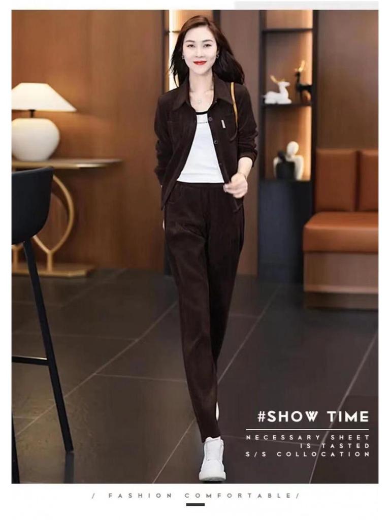 Maillard Women's Retro Corduroy Velvet Suit: Long-Sleeve Jacket with Two-Piece Set for Autumn/Winter 2023