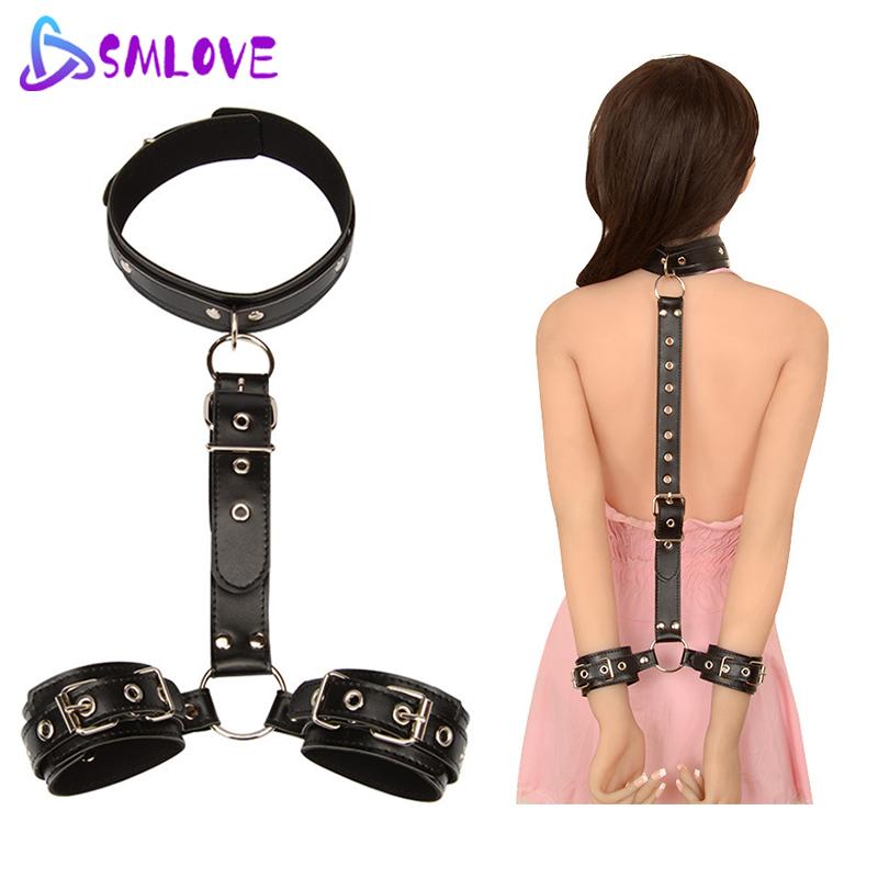 SMLOVE Erotic Sex Toys For Couples Woman Sexy BDSM Bondage Handcuffs Neck Collar Whip For Adult Toys Slave Sex