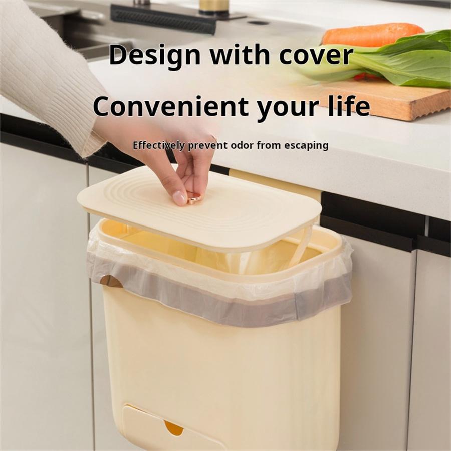 Wall Mounted Trash Can Household Galley Waste Bin Hanging Bathroom Trash Can With Lid Food Garbage Bin Kitchen Accessories