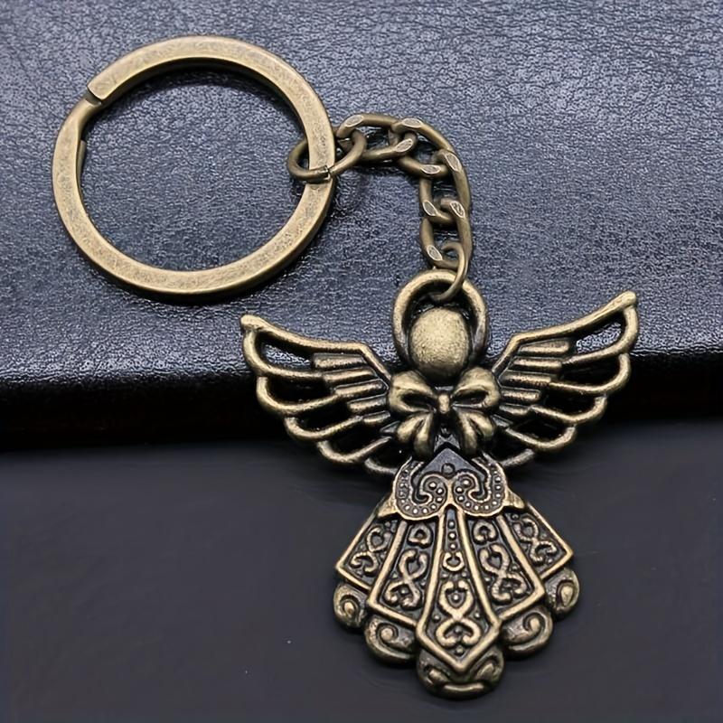 Stylish Retro Silvery Guardian Angel Keychain Punk Style Zinc Alloy Pendant Keyring, Perfect for Bags, Wallets, Backpacks, Car Charms