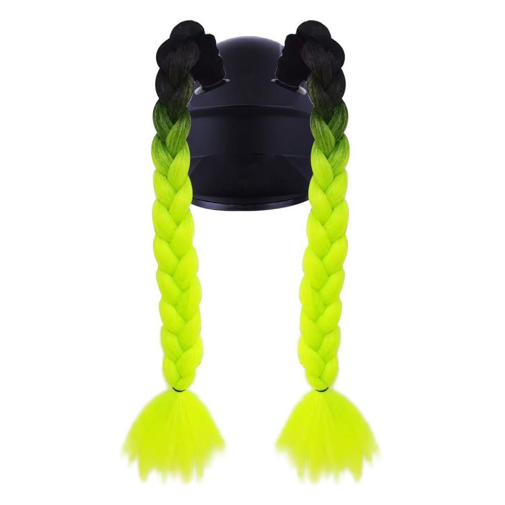 2pcs/pair Helmets Decor Woman Braids Wig With Sucker Twist Dual Pigtail Ponytail for Motor Bike