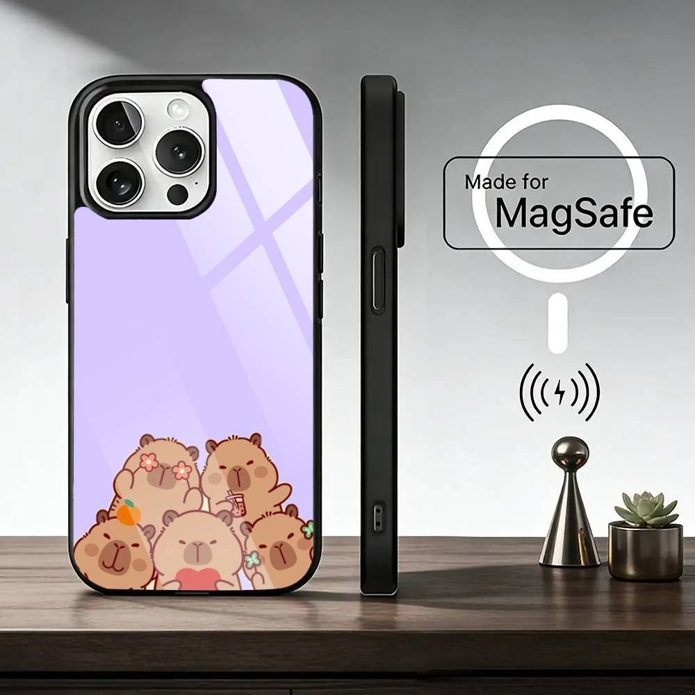 Kawaii Capybara C-Cute Phone Case For iPhone17,16,15,14,13,12,11 Plus,Pro Magnetic with Magsafe Wireless Charging