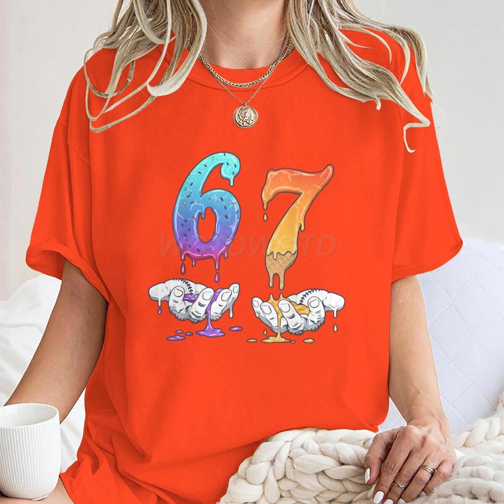 6 7 Number Print Tshirt for Unisex Women Funny 6 7 Memes Drip Fashion Casual Tops Streetwear Six Seven Womens Unisexs Clothing