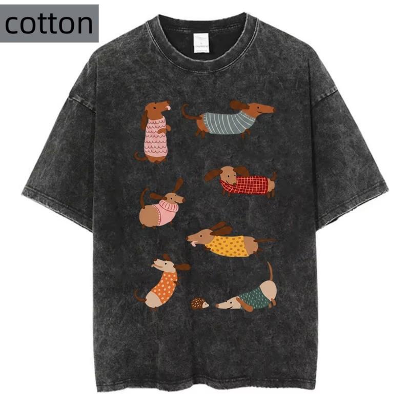Funny Dachshund Dog Graphic T Shirt Women Pure Cotton Cute Sausage Dog Print Tee Summer Retro Aesthetic Harajuku Fashion Top