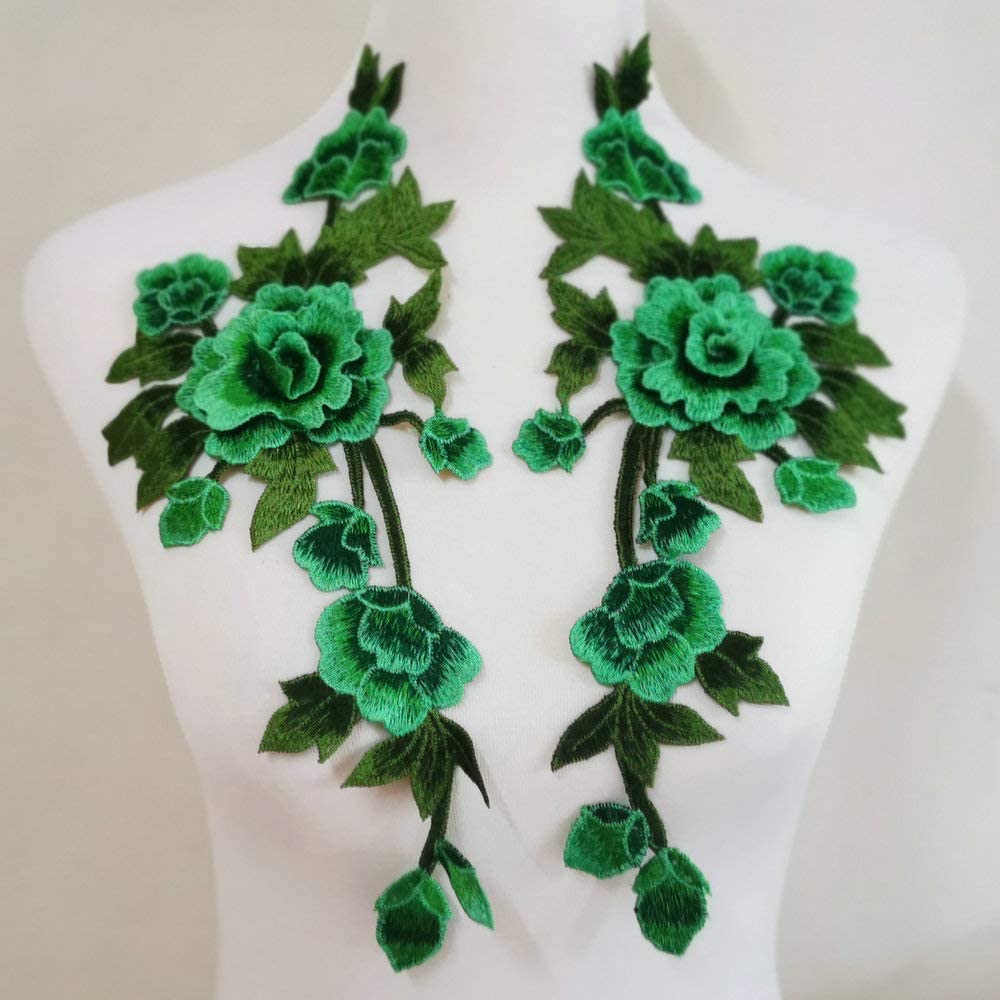 1 Pair Multi-Color Flower Embroidered Patch Neckline Collar Clothing Dress Applique Decoration