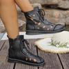 Fashion Soft-soled Short-thigh Boots Autumn New Round Toe Cutout Breathable Front Lace-up Anti-slip Wear-resistant Flat Cooling Boots